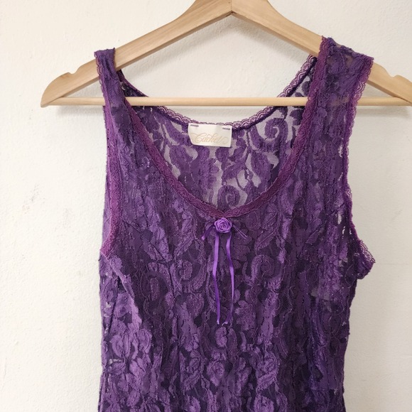 Vintage 90s Cachet Purple Lace Above Knee Sleep Dress Lingerie Small USA MADE - Picture 2 of 3